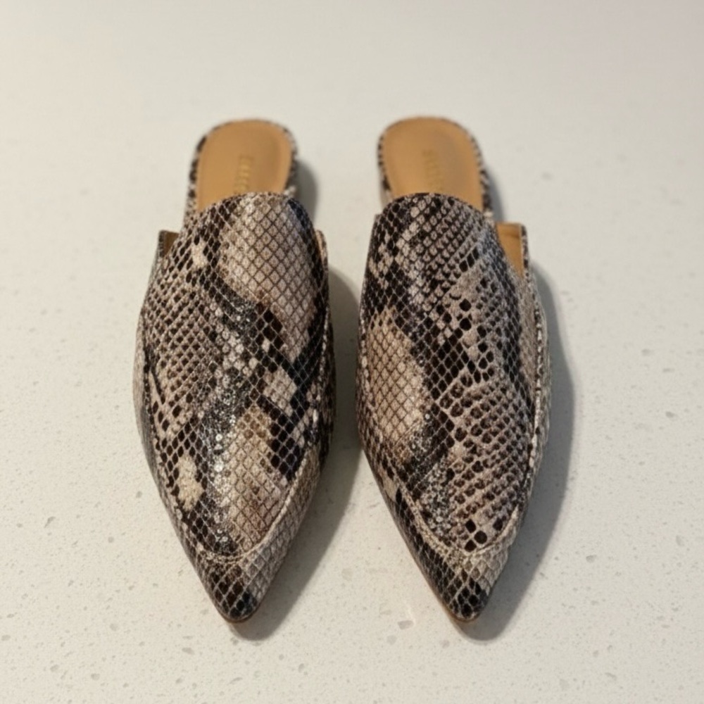 Sz 8W Franceen Pointed Toe Natural Snake Flats NIB-0650 - Picture 3 of 5